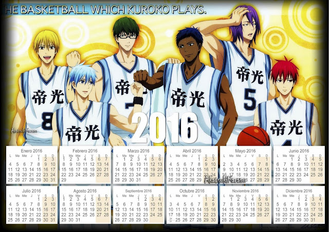 calendario 2016 kuroko no basket