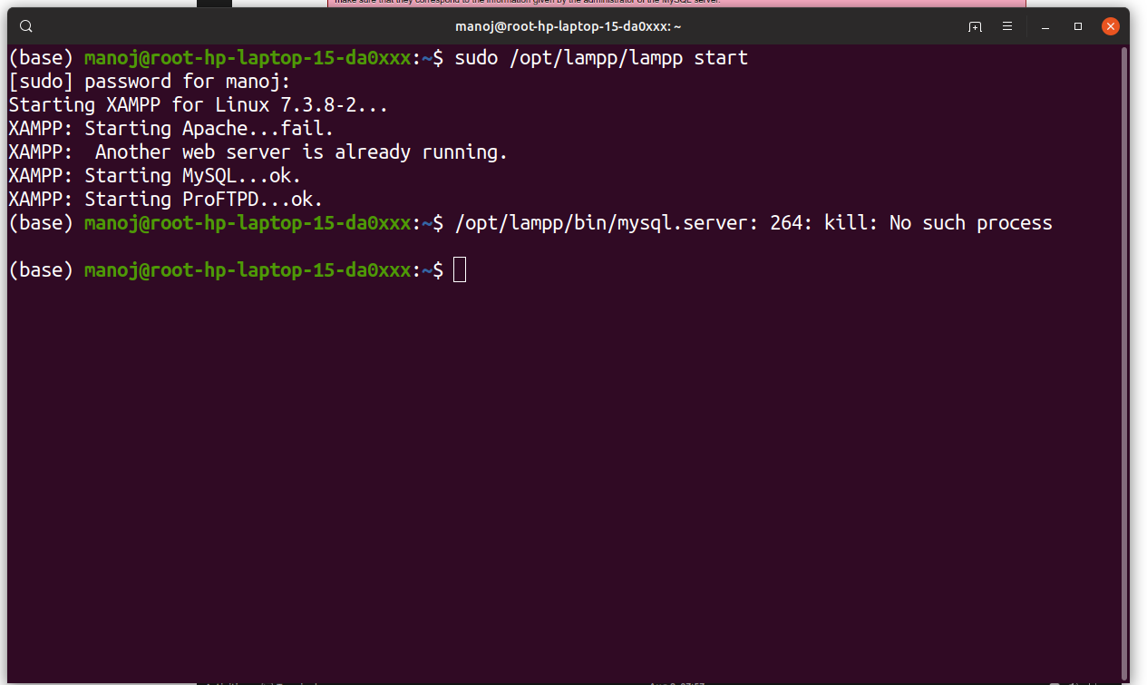 How to Fix /opt/lampp/bin/mysql.server 264 kill No such process in