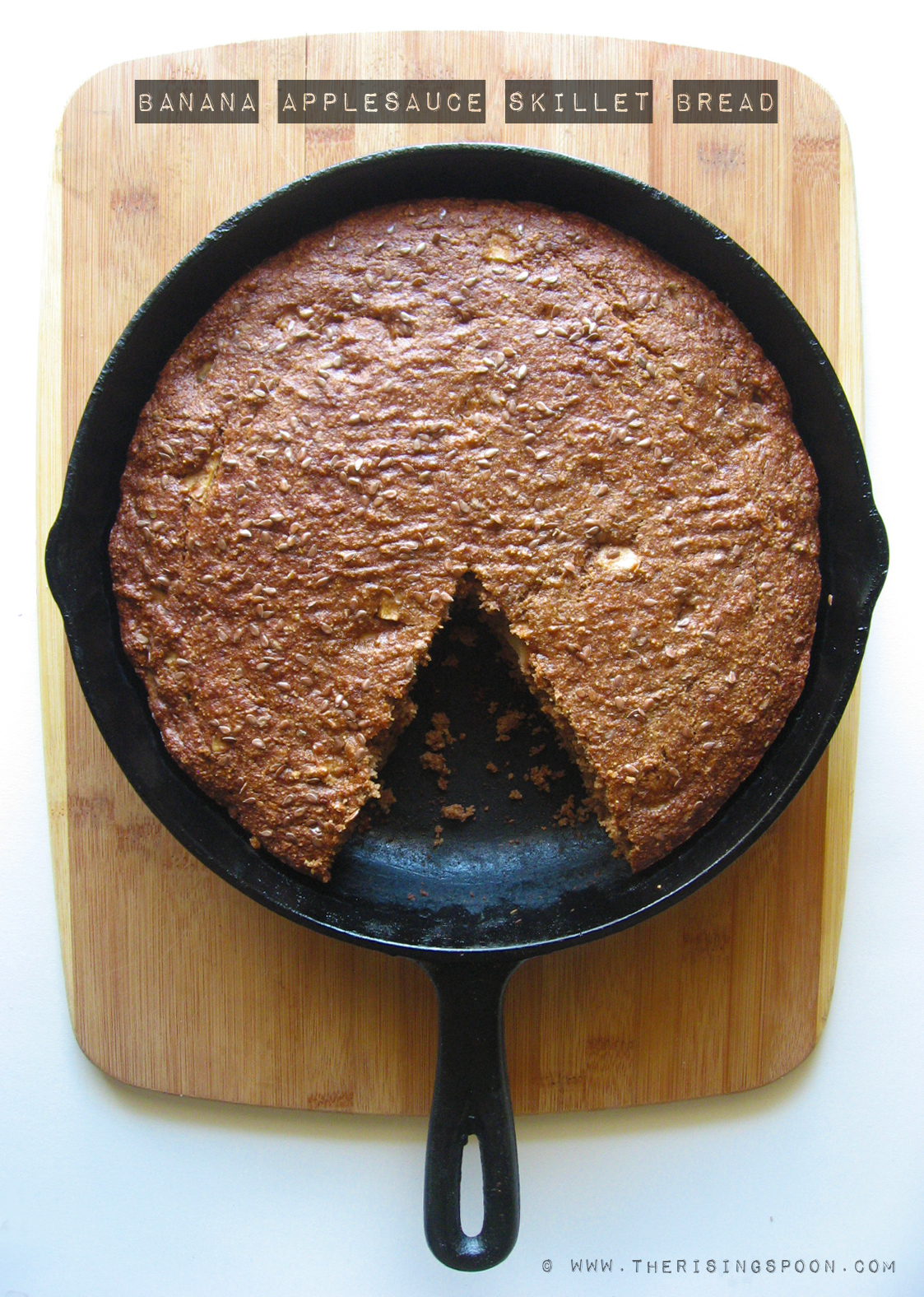 Banana Applesauce Skillet Bread with Apple Chunks & Flaxseed The