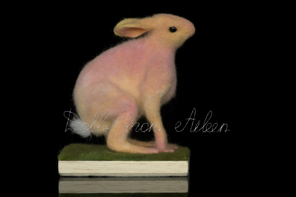 ooak needle felted hare sculpture, side view