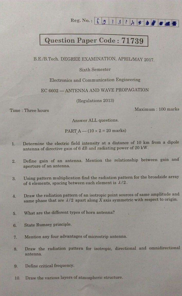 EC6602 Antenna and Wave Propagation April / May 2017 Question Paper