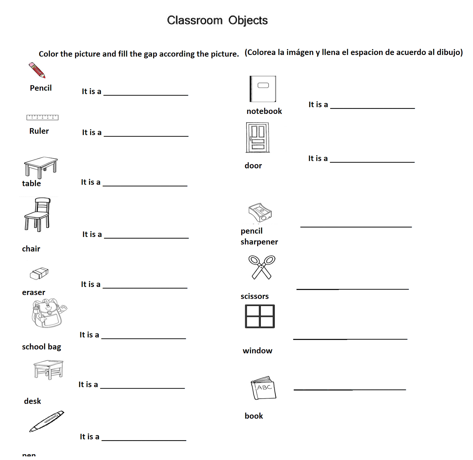 EJERCICIO SENCILLO #01. ÚTILES ESCOLARES (SCHOOL THINGS). - El blog de  Tusclases