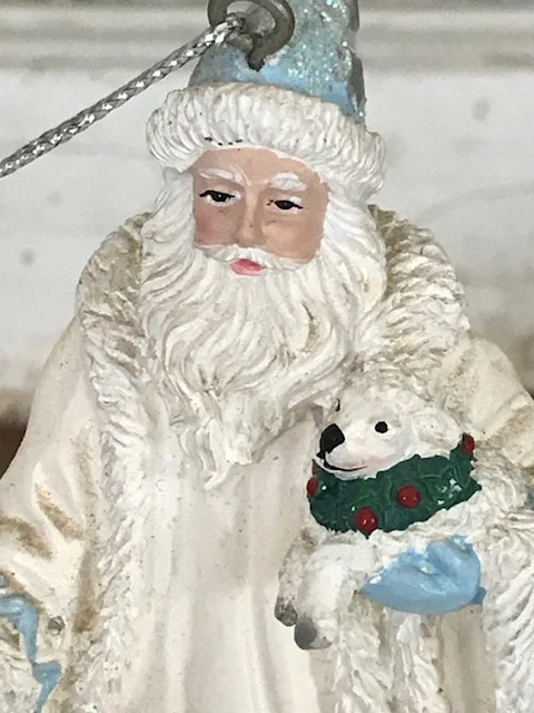 Santa ornament white beard robe puppy wreath collar