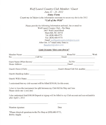 Wolf Laurel Country Club Bulletin Board: 2012 Member-Guest Entry Form