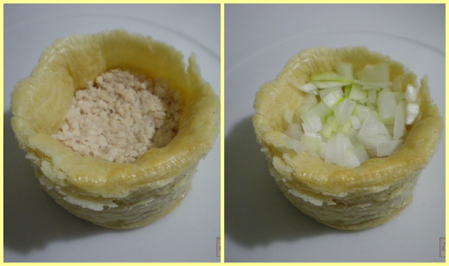 Cestitas de pollo con crema de anchoas y alcaparras