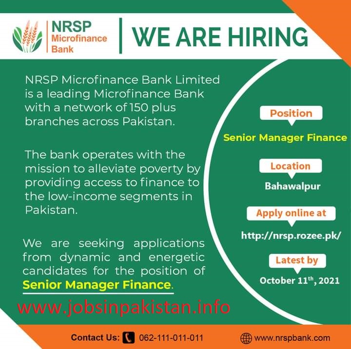 NRSP Micro Finance Bank Ltd Jobs 2021-Senior Manager - Finance-Apply at: https://nrsp.rozee.pk/
