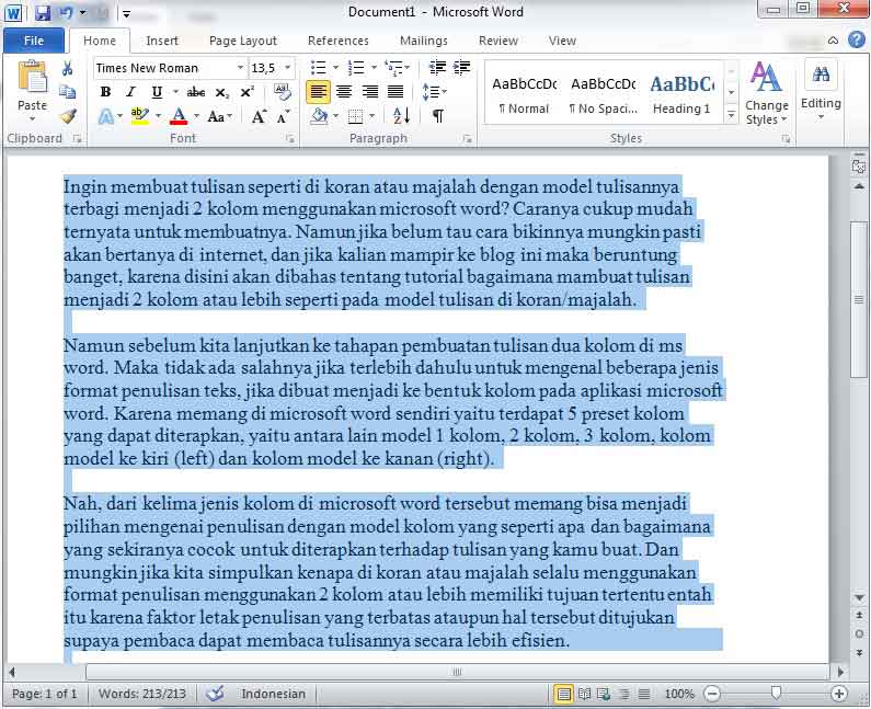 Bagaimana Cara Membuat Kolom Koran Di Microsoft Word
