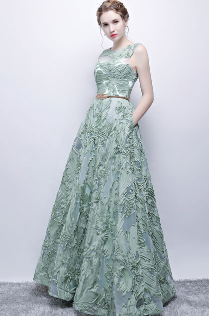 Gorgeous Sleeveless Embroidery Tulle Long Party Dress