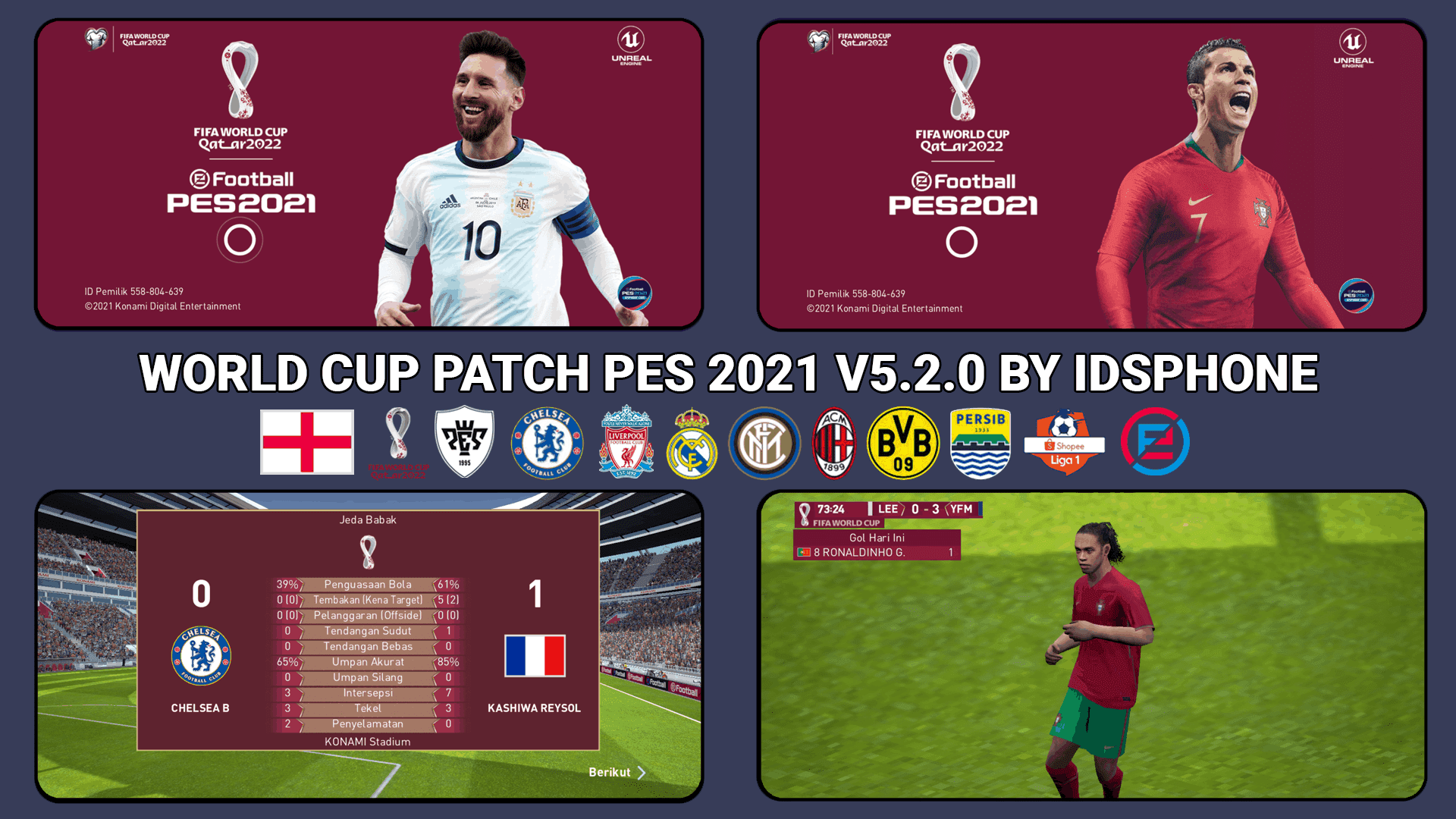 WORLD CUP 2022 PATCH PES 21 MOBILE V5.2.0 BY IDSPHONE - PATCH PES MOBILE