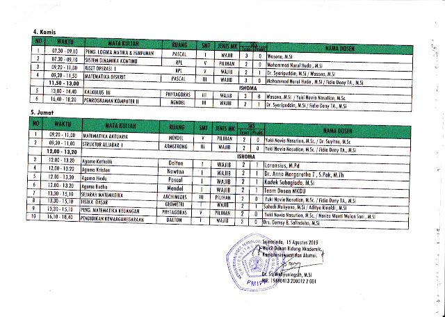 Jadwal Kuliah Semester Ganjil 2019 2020 Program Studi Statistika