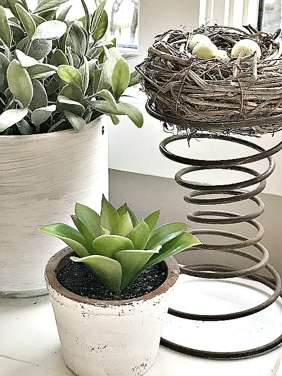 windowsill planters with faux plants