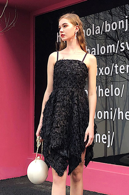 Black Sexy Spaghetti Feather Lace Party Cocktail Dress