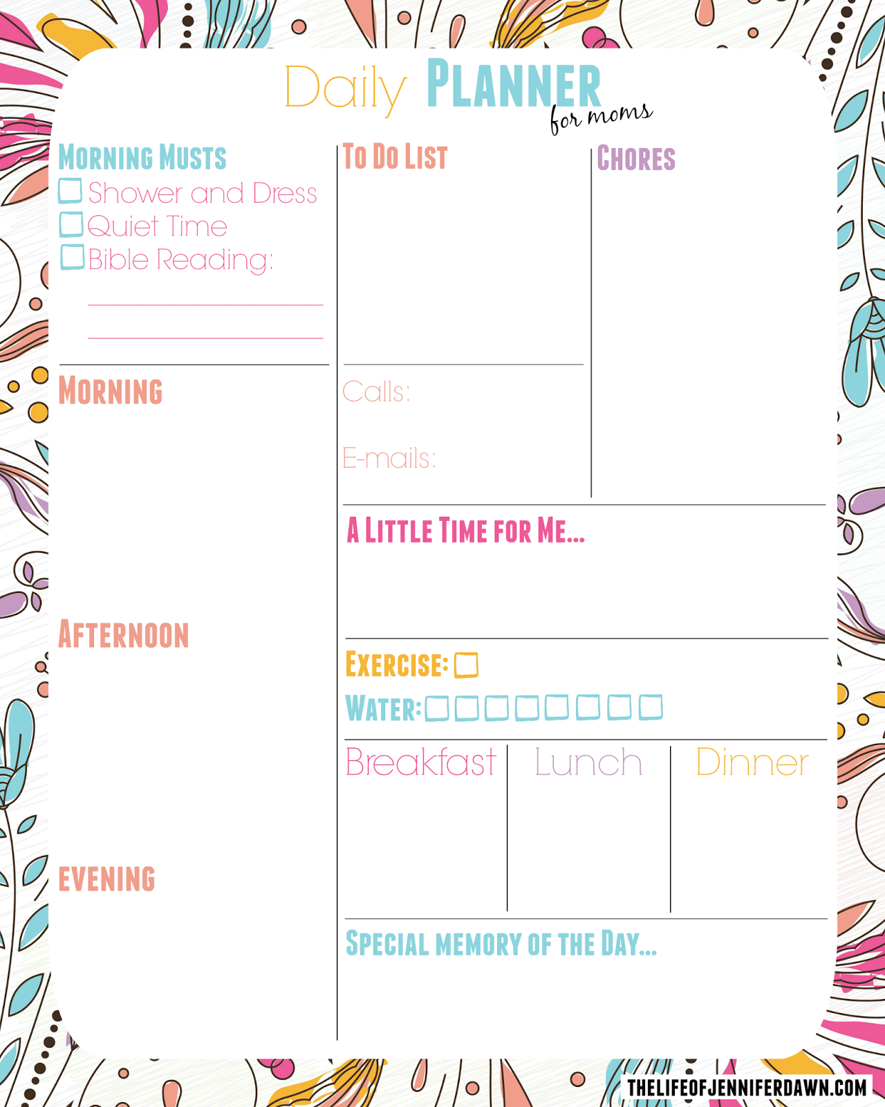 The Life Of Jennifer Dawn Printable Daily Planner Page For Moms The Life Of Jennifer Dawn Printable Daily Planner Page For Moms