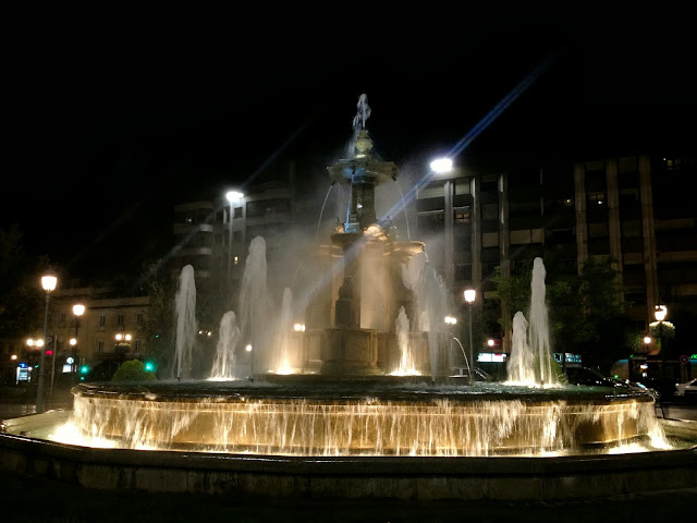 Granada fountain at night on Semi-Charmed Kind of Life
