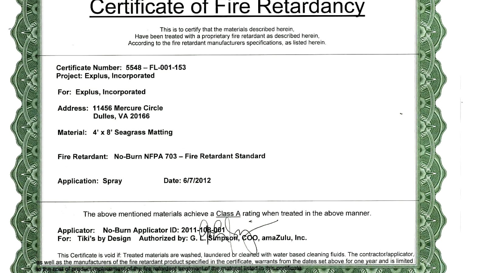 Fire Retardant Certificate Fire Choices