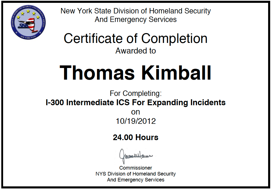 (ICS-300) I-300 Intermediate ICS For Expanding Incidents Certificate