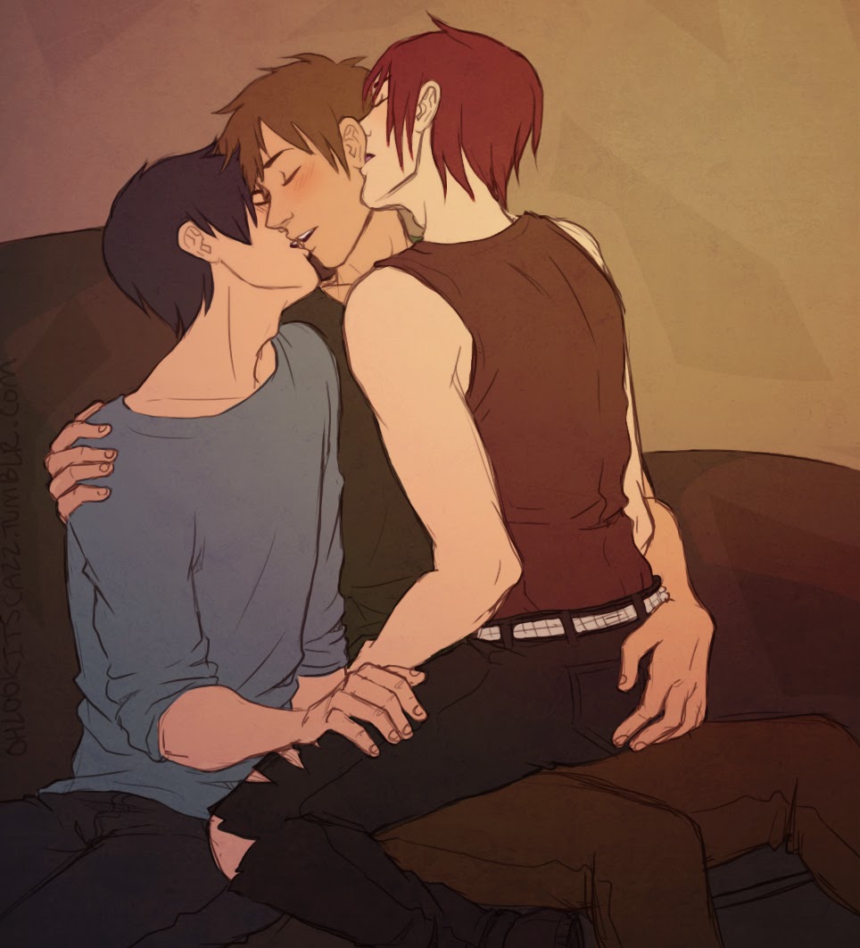 Triple yaoi gay kiss.