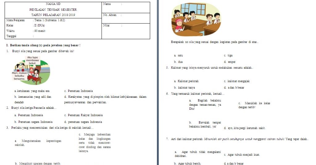 Soal PTS Kelas 2 SD/MI Tema 1 Subtema 34