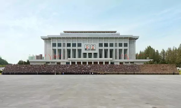 Kim Jong Un with WPK celebration delegates