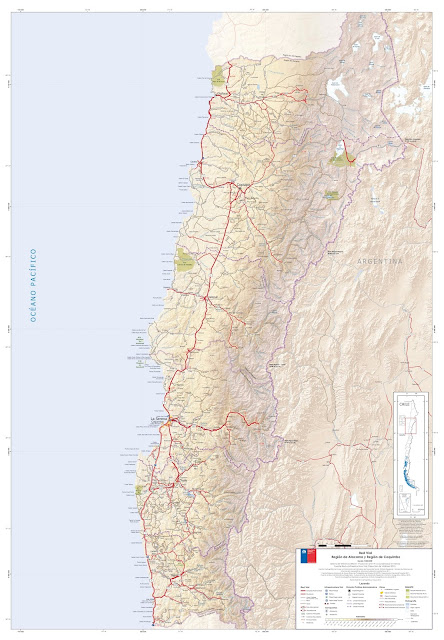 Mapa rodoviário do Norte do Chile - região de Atacama e Coquimbo