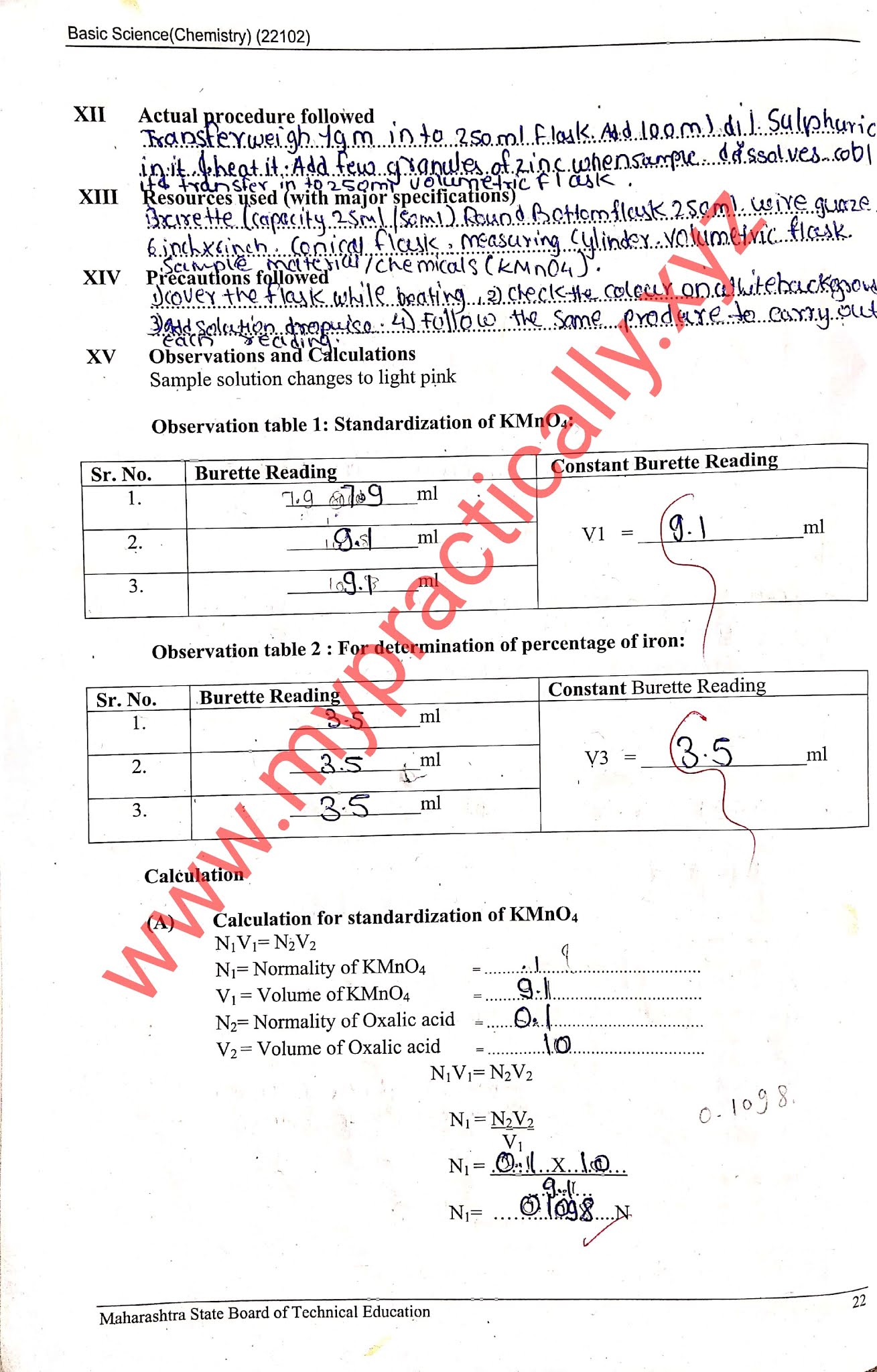 Redox Titration Practical Answers First Year Chemistry practical answers
