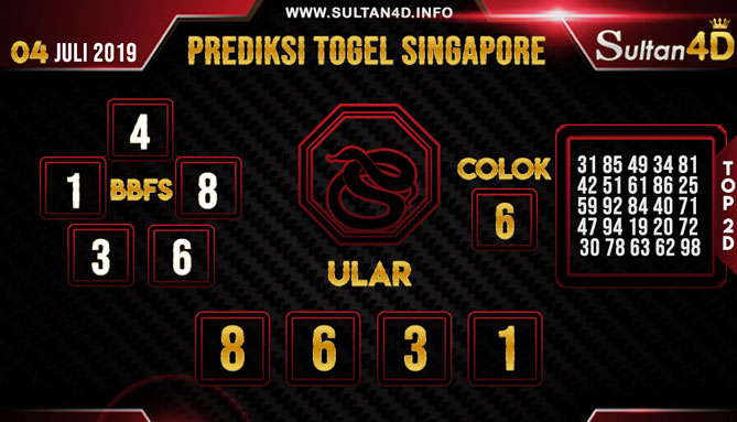 PREDIKSI TOGEL SINGAPORE SULTAN4D 04 JULI 2019