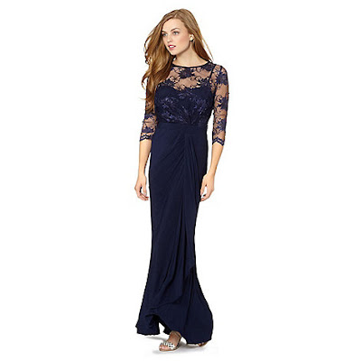 Navy Lace Dress With Sleeves