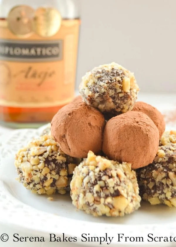Chocolate Rum Truffles are a Christmas time favorite candy recipe! They are also great with Champagne for New Years Eve and Valentines Day from Serena Bakes Simply From Scratch.