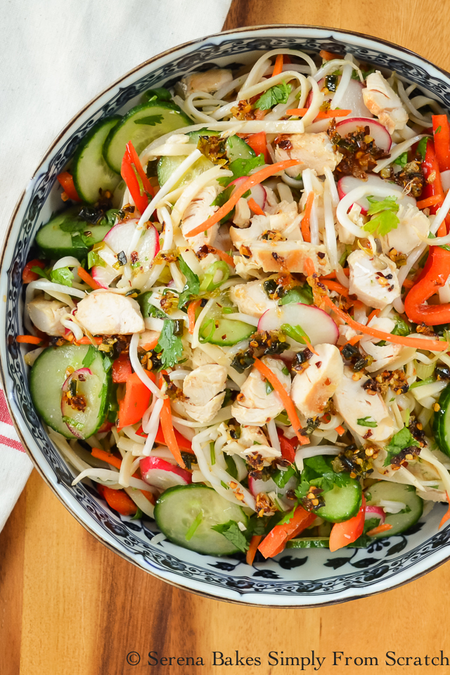 Asian Noodle Chicken Vegetable Salad with Chili Scallion Oil | Serena ...