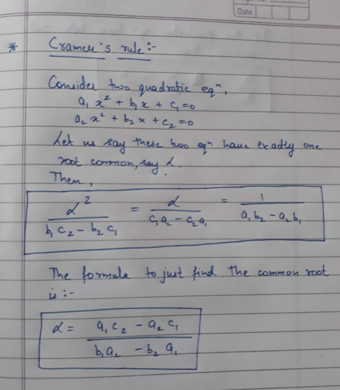 Crazy Maths Cramer's rule for Quadratic equations(condition of common