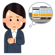 電車の遅延の心配をする人のイラスト（女性）