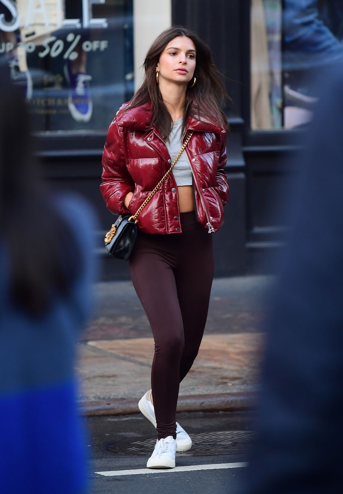 Emily Ratajkowski in Burgundy Jacket – Shopping in Soho, NYC – Celeb ...