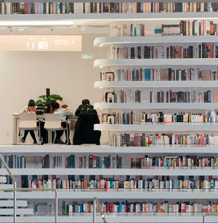 Библиотека волна с белыми полками для книг Тяньцзинь
