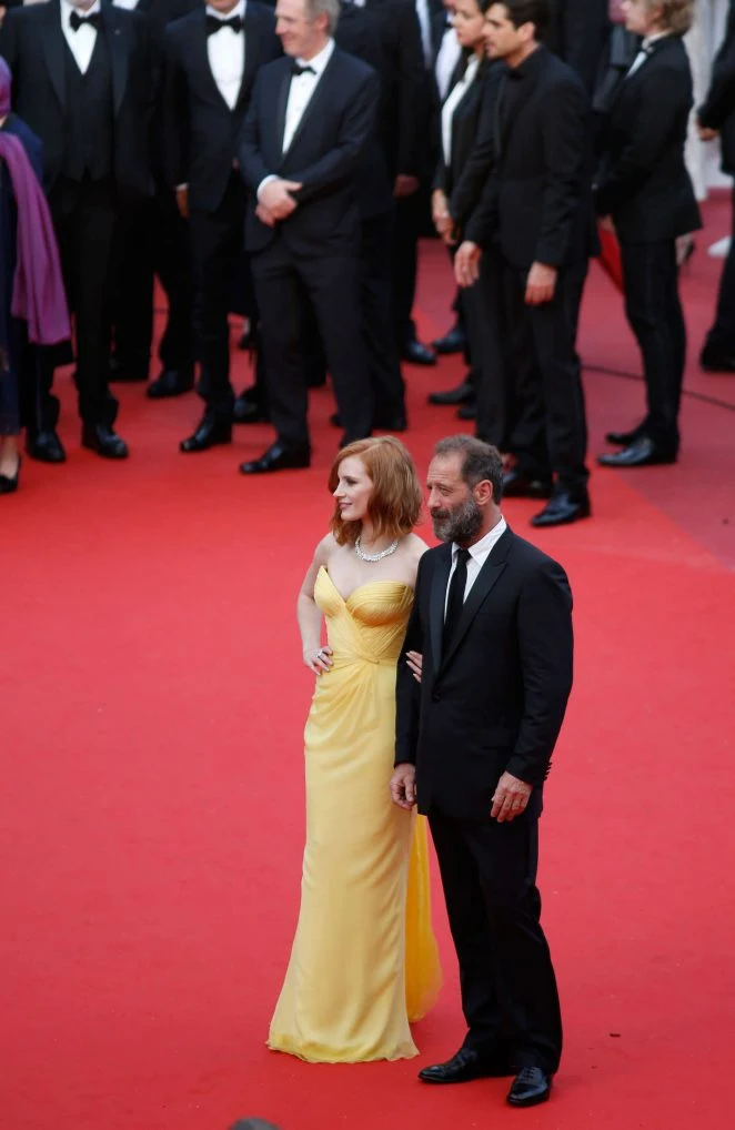 Jessica Chastain stuns in a strapless yellow gown at the Cannes Film Festival 2016