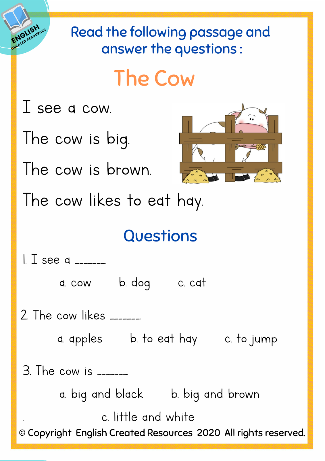 reading worksheet kg