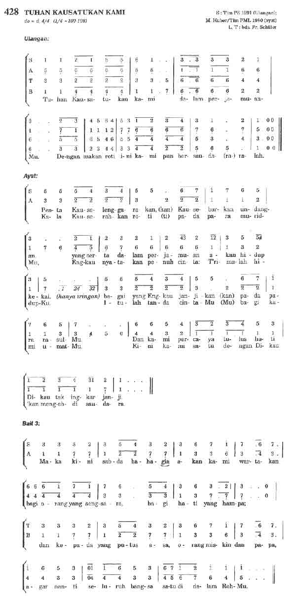 Puji Syukur 428 Tuhan Kau Satukan Kami