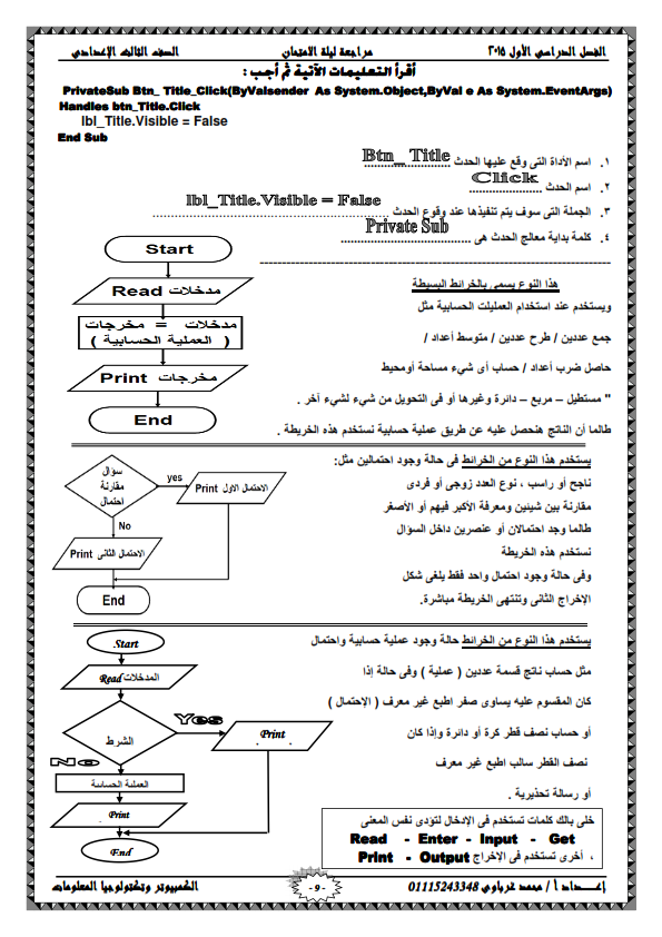 رياضيات - مذكرة من تسع ورقات فقط شاملة لكل نقاط منهج الحاسب الالى ثالث اعدادى بالامثلة - صفحة 4 9