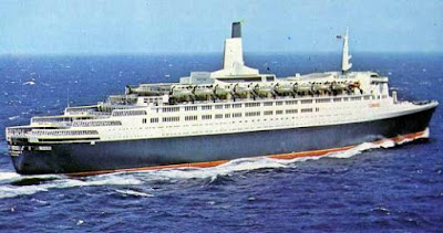 Cunard Line's QE2 of 1969 in her original glory and color scheme.