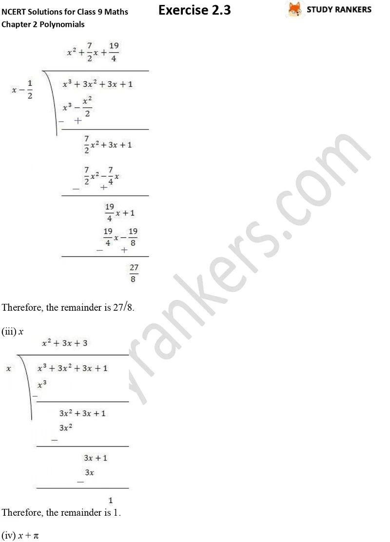 NCERT Solutions for Class 9 Maths Chapter 2 Polynomials Exercise 2.3 Part 2