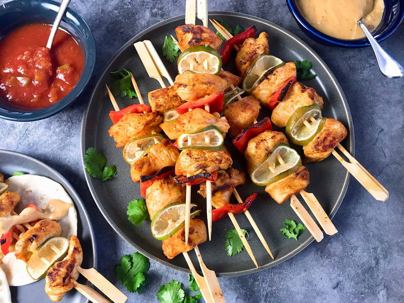 Chicken Soft Taco Kebabs with Chipotle Cheese Sauce