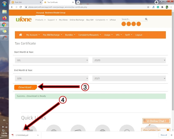 How to get Ufone Tax Certificate 2021 for filing income tax return for 2021