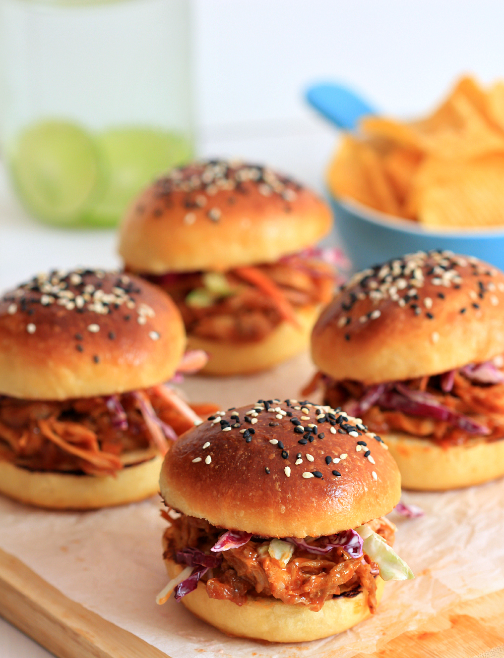 Baked pulled chicken sliders ( with homemade brioche slider buns )