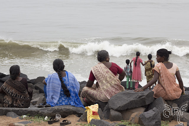 women on beach of Pondicherry