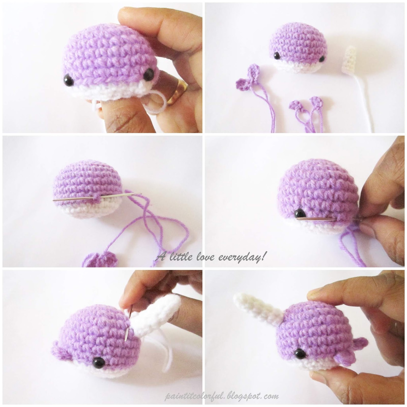 I added the eyes to my narwhal! it's my first amigurumi and it's looking  great! : r/crochet