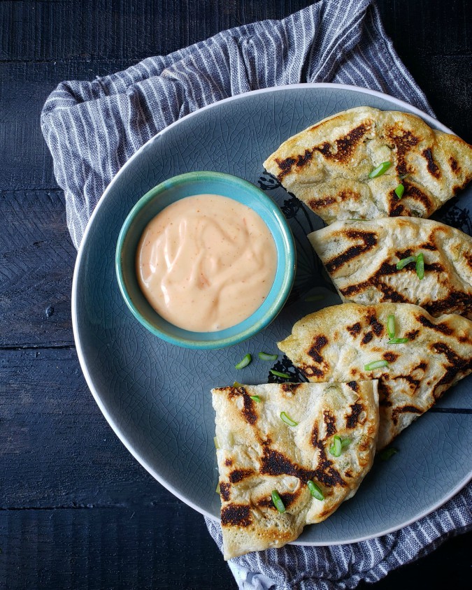 Mango & Tomato Sourdough Pickle & Scallion Pancakes With Creamy Spicy