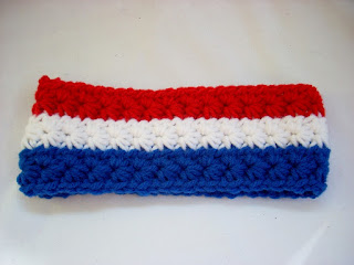 Crochet red, white and blue toddler headband