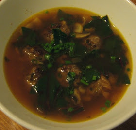 Soup with lamb meatballs and greens recipe