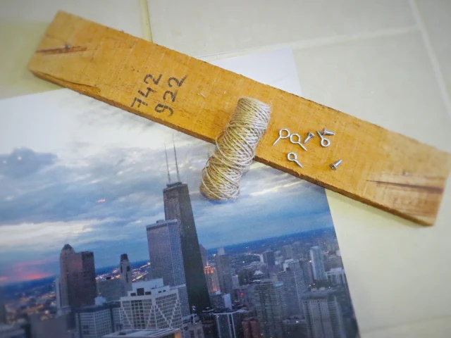 photo of Chicago skyline and piece of pallet wood