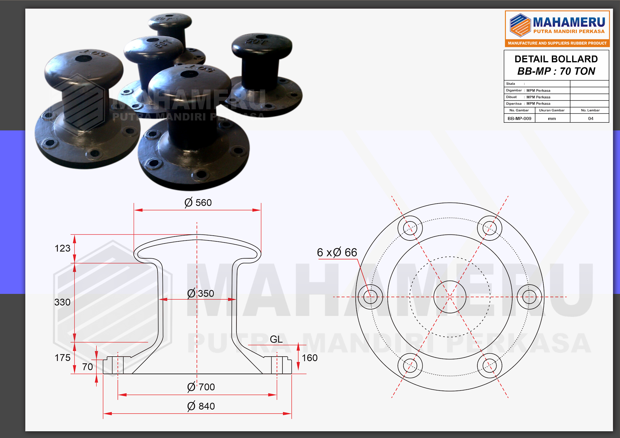 Bollard Dermaga Tipe Bitt Spesifikasi Bitt Bollard 70 TON