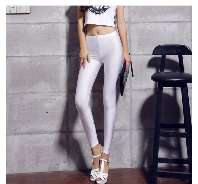 Fashion Hot Sale Women Spandex Fluorescent Glitter Pants Solid Color ...